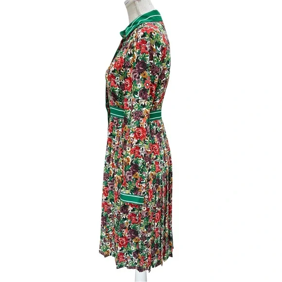 Brooks Brothers Retro Multicolor Floral Long Sleeve Dress with Green Stripe Band - Picture 3 of 12